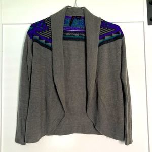 Heart N Crush Women’s Grey Open Cardigan With Aztec Print Sz S